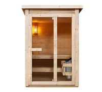 SANOTECHNIK Sauna finlandesa para exterior Helsinki, 165x175x219 cm, para 2-3 personas, horno de 4,5 kW, madera de abeto