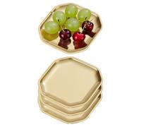 SANQIAHOME Platos de aperitivo cuadrados de 13x13cm, juego de 4,platos llanos de acero inoxidable grueso, platos de postre de pasta para sushi, horno de frutas/lavavajillas apto,Oro