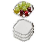 SANQIAHOME Platos de aperitivo cuadrados de 13x13cm, juego de 4,platos llanos de acero inoxidable grueso, platos de postre de pasta para sushi, horno de frutas/lavavajillas apto,plata