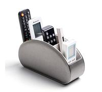 SANQIANWAN Soporte para mando a distancia de piel sintética con 5 compartimentos para receptor de TV, DVD, escritorio, bolígrafo, cocina, baño, maquillaje (plata)