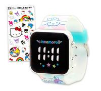 SANRIO Cinnamoroll - Reloj digital LCD para niños con bonitas correas de dibujos animados y calcomanías, reloj de pulsera Cinnamoroll fácil de leer para niñas