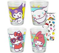 SANRIO Hello Kitty and Friends - Juego de 4 vasos de chupito con mini vasos de 1.5 onzas con calcomanías de Hello Kitty, My Melody, Kuromi, Pompompurin Plus