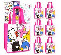 SANRIO Hello Kitty and Friends - Juego de bolsas de regalo de fiesta - Paquete con 6 bolsas reutilizables, tatuajes, calcomanías y más | Suministros para fiesta de cumpleaños de Hello Kitty y sus
