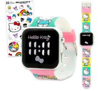 SANRIO Hello Kitty - Reloj digital LCD para niños con correas de dibujos animados rosas y calcomanías, fácil de leer Hello Kitty reloj de pulsera para niñas