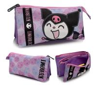 Sanrio Kuromi Estuche Triple Compartimento Niña 6-12 Años - 3 Bolsillos con Cremallera, 22x11 cm - Estuche Escolar Morado Rosa Kuromi - Portalápices Bolígrafos Rotuladores - Regalo Niña