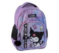 Mochila Escolar Mediana Kuromi Hello Kitty Niña y Adolescente - 42 cm, Color Morado, 100% Poliéster, Bolsillo Frontal y Laterales de Malla, Espalda Acolchada, Adaptable a Carro