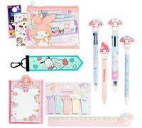 SANRIO My Melody - Juego de papelería para la escuela - Paquete de bolígrafos, regla, pestañas adhesivas, soporte transparente para lápices, calcomanías, más | My Melody Stationery Art Set para niños