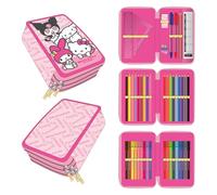 Plumier Triple Hello Kitty Niña Talla Única - Estuche Portatodos Escolar Rosa con Accesorios, 3 Compartimentos con Cremallera, Set Papelería Vuelta al Cole Licencia Oficial