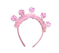 SANRLO Diadema hecha a mano con diseño de piruleta para niñas, accesorios de cosplay, tocado de caramelos con volantes, mascarada, Halloween, fiesta de cosplay