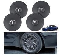 SANSHAOS 4 Piezas Coche Tapacubos para Tesla New Model 3 2024 (Highland), Rueda Tapas Centrales Prueba de Polvo Decorativa Accesorios de Estilo Tuning Accesorios,White Logo