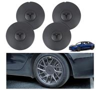 SANSHAOS 4 Piezas Coche Tapacubos para Tesla New Model 3 2024 (Highland), Rueda Tapas Centrales Prueba de Polvo Decorativa Accesorios de Estilo Tuning Accesorios,Black Logo