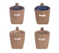 sansheng Paquete de 4 bolsas de almacenamiento para colgar en la pared, cesta de almacenamiento de lino y algodón, cesta plegable, organizador familiar, bolsa decorativa (color como se muestra)