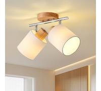 SANSHI focos led interior techo 2 llamas,lampara techo madera orientable 350°, lampara techo E14 MAX.25W spot,candeeiro teto moderno,lámpara de techo para cocina dormitorio pasillo salón,sin bombillas