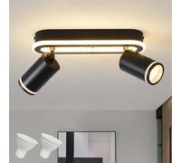 SANSHI - Lámpara de techo LED, 2 focos orientables, focos de techo giratorio 350°, iluminación de techo con brillo inferior 15 W + 2 x 5 W GU10, aplique de pared 3000 K, blanco cálido para salón