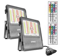 SANSI Foco LED RGB, 20W Proyector LED RGB Exterior IP66 Impermeable con Control Remoto, Temporización, 16 Colores, 6 Modos de Trabajo para Jardín Paisaje Patio Terraza - 2 Unidades