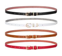 SANSTHS Paquete de 4 cinturones finos para mujer, para jeans, vestidos, abrigos, cinturones ajustados para mujer con hebilla de aleación dorada, negro, blanco, marrón y rojo, talla XS, Paquete B-4