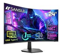 SANSUI - Monitor curvado de 24 pulgadas, 100 Hz, USB tipo C, con altavoces integrados, MPRT 1 ms, sincronización adaptativa, HDR, 1500R, compatible con VESA 75 x 75 mm, para hogar y oficina (ES-24C1)