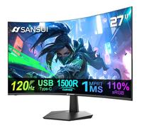SANSUI Monitor Curvo de 27 Pulgadas, 100 Hz, USB Tipo C, Monitor de computadora con Altavoces Integrados, FHD 1080p, HDR, 110% sRGB, 1500R, Compatible con VESA, para tabletas, computadoras de