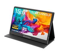 SANSUI Monitor de computadora portátil FHD 1080P de 15.6 pulgadas, USB C, HDMI, ultradelgado, IPS con altavoces y soporte, piel sintética para PC, Mac, mini teléfono, interruptor