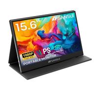SANSUI Monitor de computadora portátil FHD 1080P de 15.6 pulgadas, USB C, HDMI, ultradelgado, IPS con altavoces y soporte, piel sintética para PC, Mac, mini teléfono, interruptor