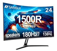 SANSUI Monitor de Juego Curvado de 24 Pulgadas de hasta 180 Hz MPRT 1 ms con Altavoces Integrados, Monitor de computadora FHD 1080P Freesync 130% sRGB HDR, Puertos HDMI DP Montaje VESA Soporte de
