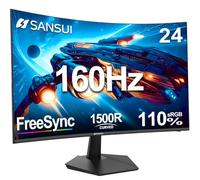 SANSUI Monitor de Juego Curvado de 24 Pulgadas de hasta 180 Hz MPRT 1 ms con Altavoces Integrados, Monitor de computadora FHD 1080P Freesync 130% sRGB HDR, Puertos HDMI DP Montaje VESA Soporte de