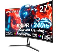 SANSUI Monitor de juego curvado de 27 pulgadas 240Hz FHD 1080P, monitor de computadora curva 1500R, 130% sRGB, contraste 4000:1, HDR, FreeSync, MPRT 1Ms, luz azul baja, puertos HDMI DP, soporte de