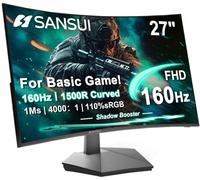SANSUI Monitor de juego curvado de 27 pulgadas de 160 Hz, monitor de juego de computadora curvado 1500R FHD 1080P, 4000:1, 110% sRGB, FPS/RTS, 1Ms MPRT|FreeSync|HDR|Luz azul baja|HDMI DP| Soporte VESA