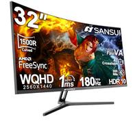 SANSUI Monitor de juego curvado de 32 pulgadas WQHD 2560 x 1440 180Hz Curvo 1500R Rápido VA, 1ms (OD) HDR, 300nits, sRGB 125%, DCI-P3 95%, FreeSync, HDMI x2, DP1.4x2 (cable DP)