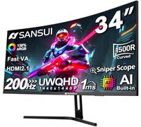 Sansui Monitor de Juegos Ultra Ancho UWQHD 165Hz Curvado 1500R de 34 Pulgadas, 3440 x 1440, Pip/PBP, 1 ms (MPRT), HDR, 300 nits, sRGB 125%, DCI-P3 95%, sincronización adaptativa, HDMI2.1(TMDS) x2,