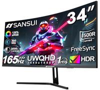 Sansui Monitor de Juegos Ultra Ancho UWQHD 165Hz Curvado 1500R de 34 Pulgadas, 3440 x 1440, Pip/PBP, 1 ms (MPRT), HDR, 300 nits, sRGB 125%, DCI-P3 95%, sincronización adaptativa, HDMI2.1(TMDS) x2,