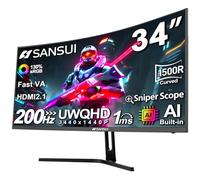 Sansui Monitor de Juegos Ultra Ancho UWQHD 165Hz Curvado 1500R de 34 Pulgadas, 3440 x 1440, Pip/PBP, 1 ms (MPRT), HDR, 300 nits, sRGB 125%, DCI-P3 95%, sincronización adaptativa, HDMI2.1(TMDS) x2,