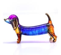 Sansukjai Dachshund Miniature Figurines Dog Animals Hand Blown Glass Art Gold Trim Collectible Gift Decorate (Blue Orange)
