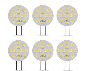 SANSUN Bombillas LED G4 de 2 W equivalentes a halógenos de 20 W, G4/GU4/GZ4 base bi-pin, CA/CC 12 V 3000 K gran angular de 120°, no regulables (blanco cálido, paquete de 6)
