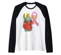 Santa Agatha Cáncer de Mama Cinta Patrona Santa Enfermeras Católica Camiseta Manga Raglan