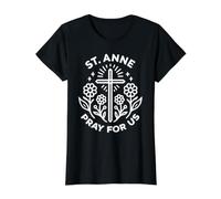 Santa Ana ruega por Nosotros Novena católica Cristiana Floral Camiseta gráfica económica, Mujer, Negro, S