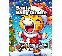 Santa Baby Giraffe: Santa Baby Giraffe Laughing Loudly in Santa Clothes on Snowy Christmas