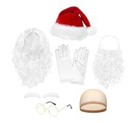 Santa Beard und Perücke Set - Weihnachtskostümzubehör | Cosplay -Llieferungen mit Perücken -Bart-Augenbrauen | Hutgläser Handschuhe Haarnetz | Holiday Party Dress Up für Männer Frauen Teenager Jugendf