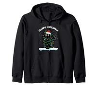Santa Black Cat Luces de Navidad Funny Merry Christmas Cat Sudadera con Capucha