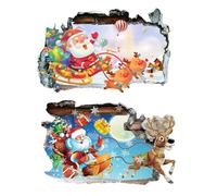 Santa Breakthrough Wall Sticker 3D Broken Wall Effect, Removable Christmas Creative Walls Sticker, Large Santa Walls Decor for Doors, Windows, Kids Rooms, Holiday Parties (DD)