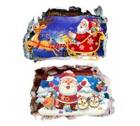 Santa Breakthrough Wall Sticker 3D Broken Wall Effect, Removable Christmas Creative Walls Sticker, Large Santa Walls Decor for Doors, Windows, Kids Rooms, Holiday Parties (OO)
