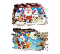 Santa Breakthrough Wall Sticker 3D Broken Wall Effect, Removable Christmas Creative Walls Sticker, Large Santa Walls Decor for Doors, Windows, Kids Rooms, Holiday Parties (FF)