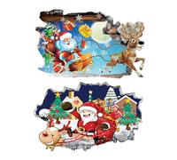 Santa Breakthrough Wall Sticker 3D Broken Wall Effect, Removable Christmas Creative Walls Sticker, Large Santa Walls Decor for Doors, Windows, Kids Rooms, Holiday Parties (EE)