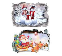 Santa Breakthrough Wall Sticker 3D Broken Wall Effect, Removable Christmas Creative Walls Sticker, Large Santa Walls Decor for Doors, Windows, Kids Rooms, Holiday Parties (QQ)