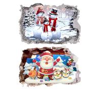 Santa Breakthrough Wall Sticker 3D Broken Wall Effect, Removable Christmas Creative Walls Sticker, Large Santa Walls Decor for Doors, Windows, Kids Rooms, Holiday Parties (LL)