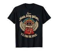Santa Bring Guitars I'Ll Find Space Funny Rock Christmas Camiseta