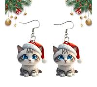 Santa Cat Christmas Earrings, Santa Kitty Christmas Earrings, Cute Cat Holding Christmas Tree Xmas Earring, Lightweight & Comfortable, for Parties, Dinners, and Family Gatherings (03)