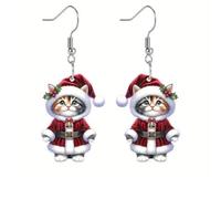 Santa Cat Christmas Earrings, Santa Kitty Christmas Earrings, Cute Cat Holding Christmas Tree Xmas Earring, Lightweight & Comfortable, for Parties, Dinners, and Family Gatherings (02)