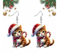 Santa Cat Christmas Earrings, Santa Kitty Christmas Earrings, Cute Cat Holding Christmas Tree Xmas Earring, Lightweight & Comfortable, for Parties, Dinners, and Family Gatherings (05)
