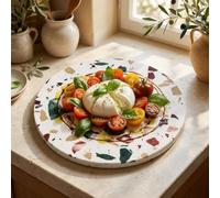 Santa Clara | Bandeja de Terrazo Decorado Toscana 25x1 cm Redonda, Fuente de Servir Comida para Aperitivos, Quesos y Postres, Bandeja Presentación para Hogar y Cocina